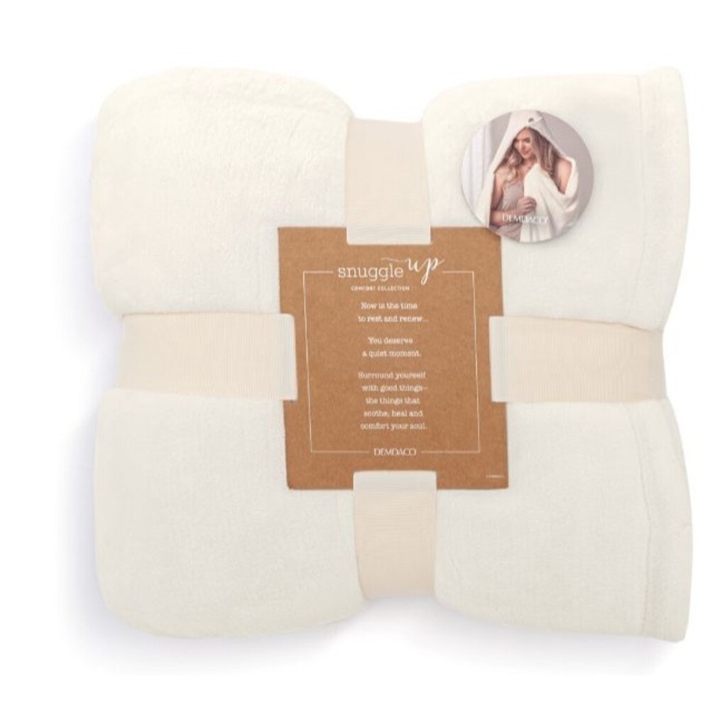 DEMDACO Snuggle Up Blanket Cream Soft Hooded Throw w/ Hand & Foot Pockets 50x70